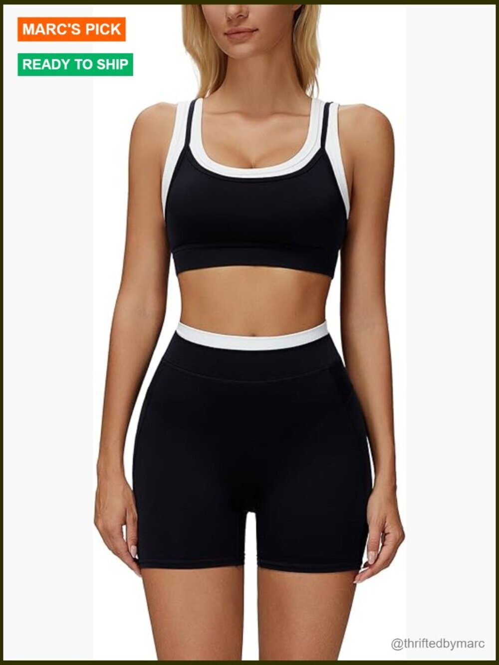 Layered Square Neck Sports Bra High Waist Biker Shorts Workout Set